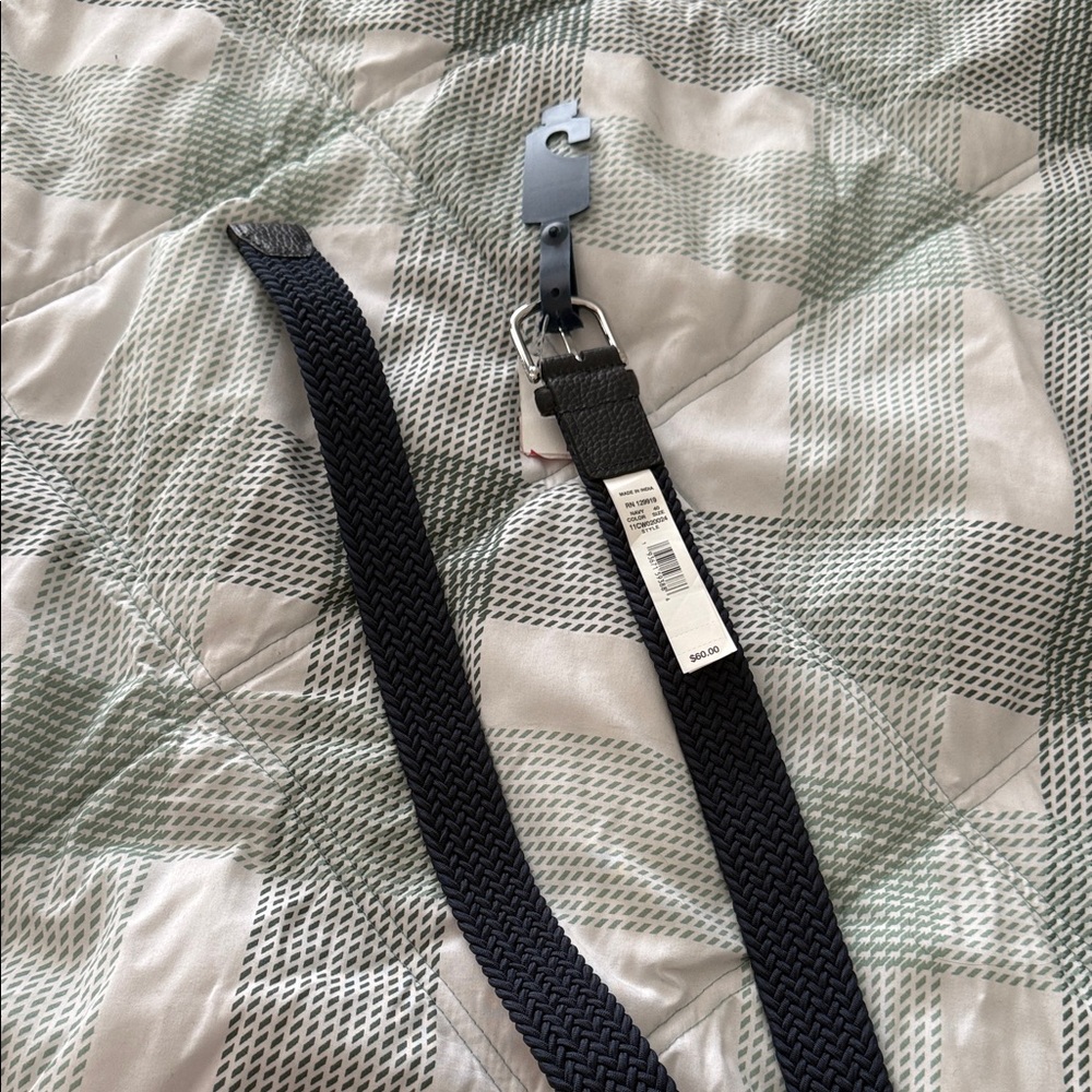 Navy Blue Woven Belt with Silver Buckle